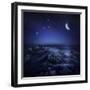 Rising Moon over Ocean and Boulders Against Starry Sky-null-Framed Photographic Print