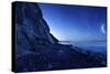 Rising Moon over Ocean and Mountains Against Starry Sky-null-Stretched Canvas