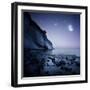 Rising Moon over Ocean and Mountains Against Starry Sky-null-Framed Photographic Print