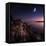 Rising Moon over Ocean and Mountains Against Starry Sky-null-Framed Stretched Canvas