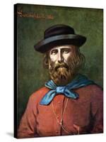 Risorgimento: “” Portrait of the Italian Patriot Giuseppe Garibaldi (1807-1882) in 1860”” Illustrat-Tancredi Scarpelli-Stretched Canvas