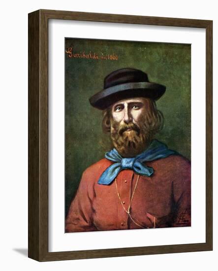 Risorgimento: “” Portrait of the Italian Patriot Giuseppe Garibaldi (1807-1882) in 1860”” Illustrat-Tancredi Scarpelli-Framed Giclee Print