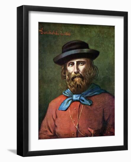 Risorgimento: “” Portrait of the Italian Patriot Giuseppe Garibaldi (1807-1882) in 1860”” Illustrat-Tancredi Scarpelli-Framed Giclee Print