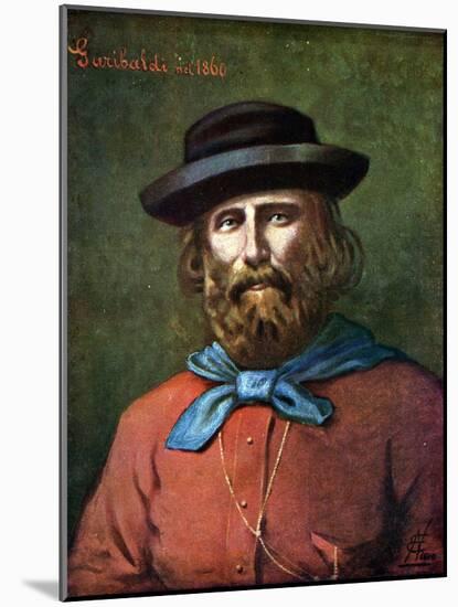 Risorgimento: “” Portrait of the Italian Patriot Giuseppe Garibaldi (1807-1882) in 1860”” Illustrat-Tancredi Scarpelli-Mounted Giclee Print