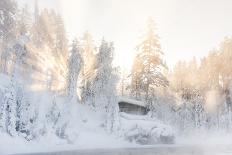 Hut near Pond in Winter Forest-Risto0-Laminated Photographic Print