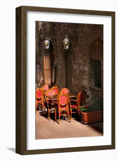 Ristorante with Red Chairs, San Gimignano-Igor Maloratsky-Framed Art Print