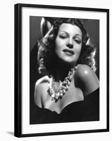 Rita Hayworth (born as Margarita Cansino, 1918 - 1987), here 1942 (b/w photo)-null-Framed Photo