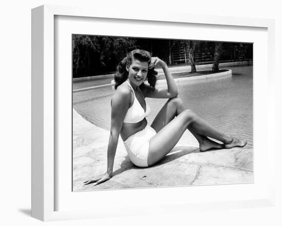 Rita Hayworth (born as Margarita Cansino, 1918 - 1987), here 1947 (b/w photo)-null-Framed Photo