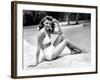 Rita Hayworth Posing in White Two Piece Bathing Suit-Peter Stackpole-Framed Premium Photographic Print