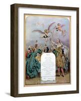 Ritz Restaurant Menu, Depicting a Group of Elegant 18th Century Men and Women Drinking Champagne-Maurice Leloir-Framed Giclee Print