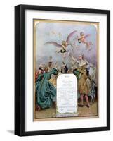 Ritz Restaurant Menu, Depicting a Group of Elegant 18th Century Men and Women Drinking Champagne-Maurice Leloir-Framed Giclee Print