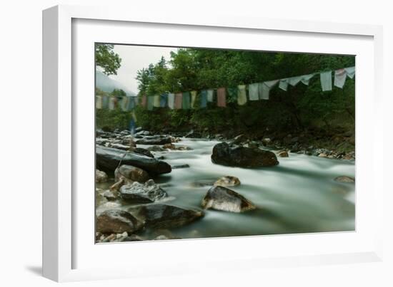 River and Flags, Bhutan (Photo)-null-Framed Giclee Print