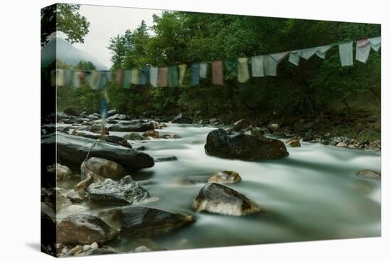 River and Flags, Bhutan (Photo)-null-Stretched Canvas