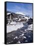 River and Village Church Lech, Near St. Anton Am Arlberg in Winter Snow, Austrian Alps-Peter Barritt-Framed Stretched Canvas