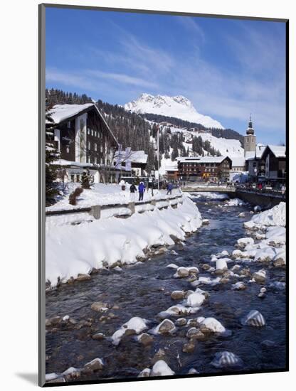 River and Village Church Lech, Near St. Anton Am Arlberg in Winter Snow, Austrian Alps-Peter Barritt-Mounted Photographic Print