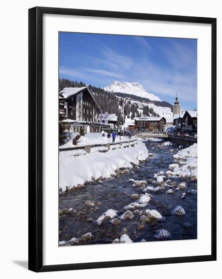 River and Village Church Lech, Near St. Anton Am Arlberg in Winter Snow, Austrian Alps-Peter Barritt-Framed Photographic Print