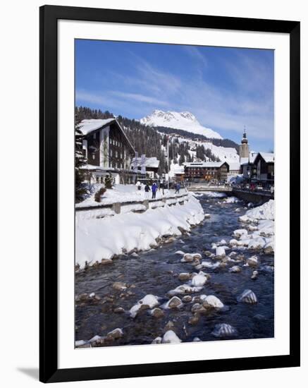 River and Village Church Lech, Near St. Anton Am Arlberg in Winter Snow, Austrian Alps-Peter Barritt-Framed Photographic Print