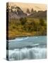 River and Waterfall with Las Torres. Torres Del Paine NP. Chile-Tom Norring-Stretched Canvas