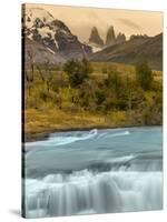 River and Waterfall with Las Torres. Torres Del Paine NP. Chile-Tom Norring-Stretched Canvas