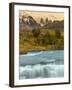 River and Waterfall with Las Torres. Torres Del Paine NP. Chile-Tom Norring-Framed Premium Photographic Print