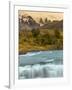 River and Waterfall with Las Torres. Torres Del Paine NP. Chile-Tom Norring-Framed Photographic Print