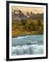 River and Waterfall with Las Torres. Torres Del Paine NP. Chile-Tom Norring-Framed Photographic Print