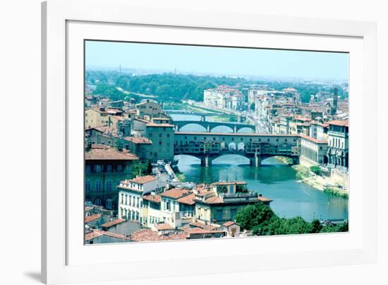 River Arno and Ponte Vecchio from Piazzale Michelangelo, Florence, Italy-Peter Thompson-Framed Photographic Print