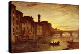 River Arno at Sunset Near Santa Trinità Bridge, Florence, Italy-Antonio Fontanesi-Stretched Canvas