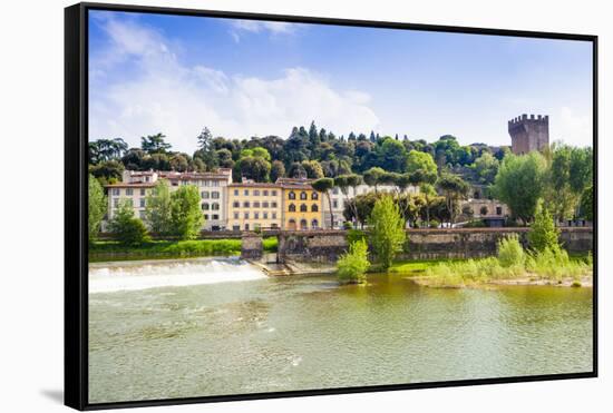 River Arno, Tower of San Niccolo, Firenze, Tuscany, Italy-Nico Tondini-Framed Stretched Canvas