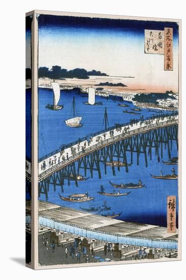 River Bank at Ryogoku Bridge (One Hundred Famous Views of Ed), 1856-1858-Utagawa Hiroshige-Stretched Canvas