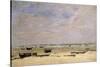 River Barges at Low Tide-Eugène Boudin-Stretched Canvas