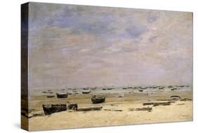 River Barges at Low Tide-Eugène Boudin-Stretched Canvas