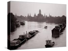 River Barges Coming Down on Chao Phraya River with a View of Wat Chaiwatthanaram, 1980-null-Stretched Canvas