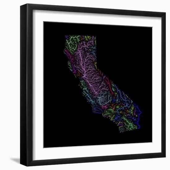 River Basins Of California In Rainbow Colours-Grasshopper Geography-Framed Giclee Print