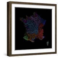 River Basins Of France In Rainbow Colours-Grasshopper Geography-Framed Giclee Print