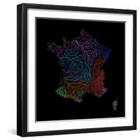 River Basins Of France In Rainbow Colours-Grasshopper Geography-Framed Giclee Print