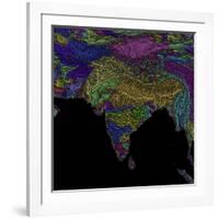 River Basins Of South Asia In Rainbow Colours-Grasshopper Geography-Framed Giclee Print