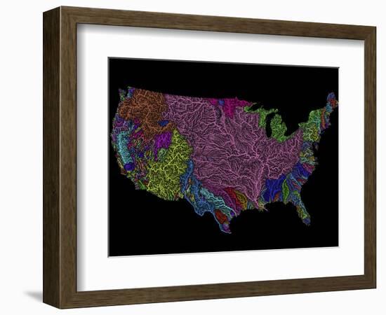 River Basins of the US in Rainbow Colours-Grasshopper Geography-Framed Giclee Print