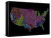 River Basins of the US in Rainbow Colours-Grasshopper Geography-Framed Stretched Canvas