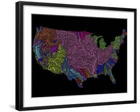 River Basins of the US in Rainbow Colours-Grasshopper Geography-Framed Giclee Print