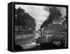 River Boat Smoke Passes along the River Seine-Andreas Feininger-Framed Stretched Canvas