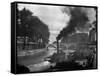 River Boat Smoke Passes along the River Seine-Andreas Feininger-Framed Stretched Canvas