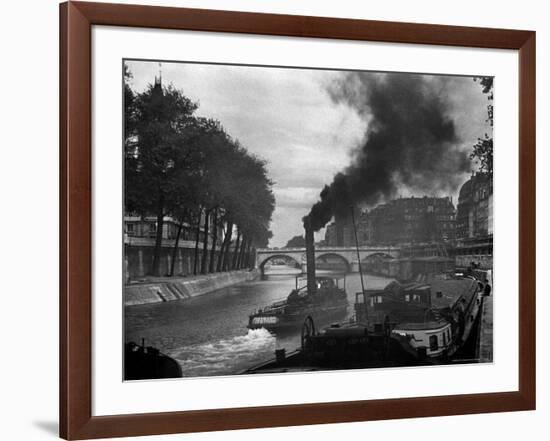 River Boat Smoke Passes along the River Seine-Andreas Feininger-Framed Photographic Print