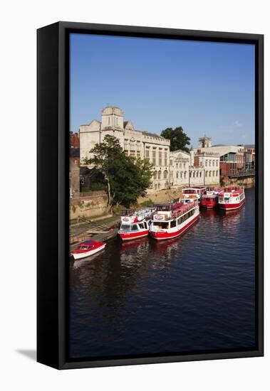 River Boats Moored on the River Ouse at the Guildhall-Mark Sunderland-Framed Stretched Canvas