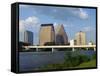 River, Bridge and Skyline of Downtown in the State Capital, Austin, Texas, USA-Robert Francis-Framed Stretched Canvas