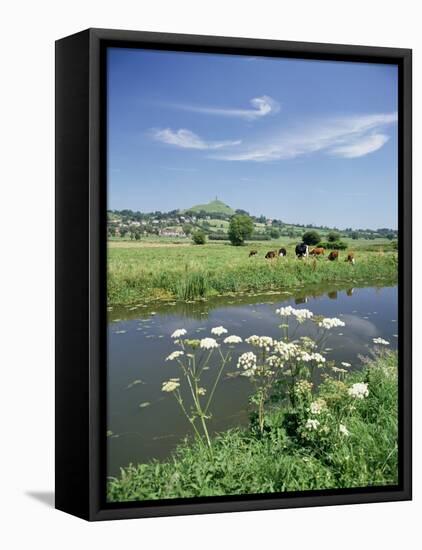 River Brue with Glastonbury Tor in the Distance, Somerset, England, United Kingdom-Chris Nicholson-Framed Stretched Canvas