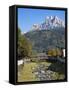 River Cismon, in the background Pale di San Martino. Trentino, Italy.-Martin Zwick-Framed Stretched Canvas