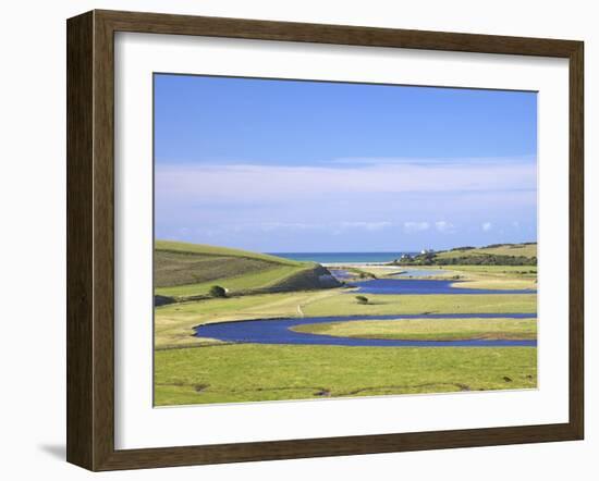 River Cuckmere Meets English Channel, Cuckmere Haven, East Sussex, South Downs Nat'l Park, England-Peter Barritt-Framed Photographic Print