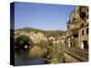 River Dordogne and Village Houses, La Roque Gageac, Aquitaine, France-Michael Busselle-Stretched Canvas