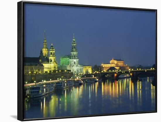 River Elbe and City Skyline at Night at Dresden, Saxony, Germany, Europe-Hans Peter Merten-Framed Photographic Print